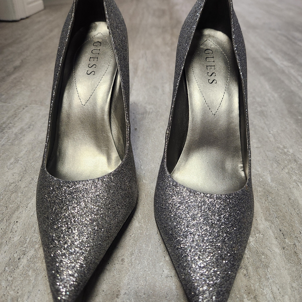 Guess Silver Glitter Heels